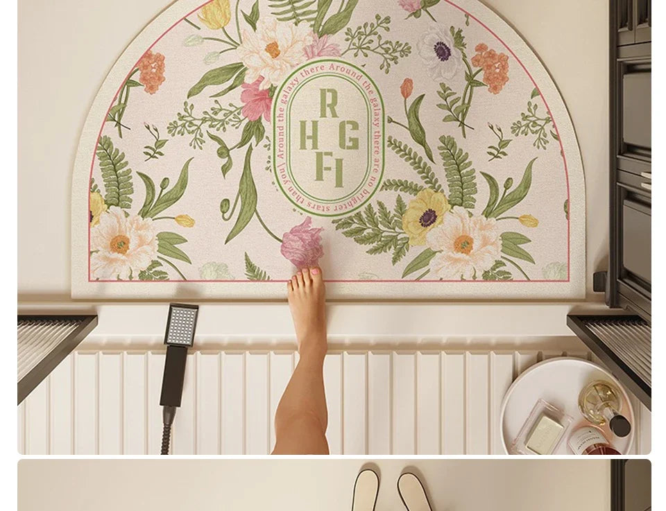 Bathroom Mat Semicircular Rug Absorbent Toilet Carpet Doormat Floor Mats Water-absorbent Soft Washable Bath Non-slip Area Rugs