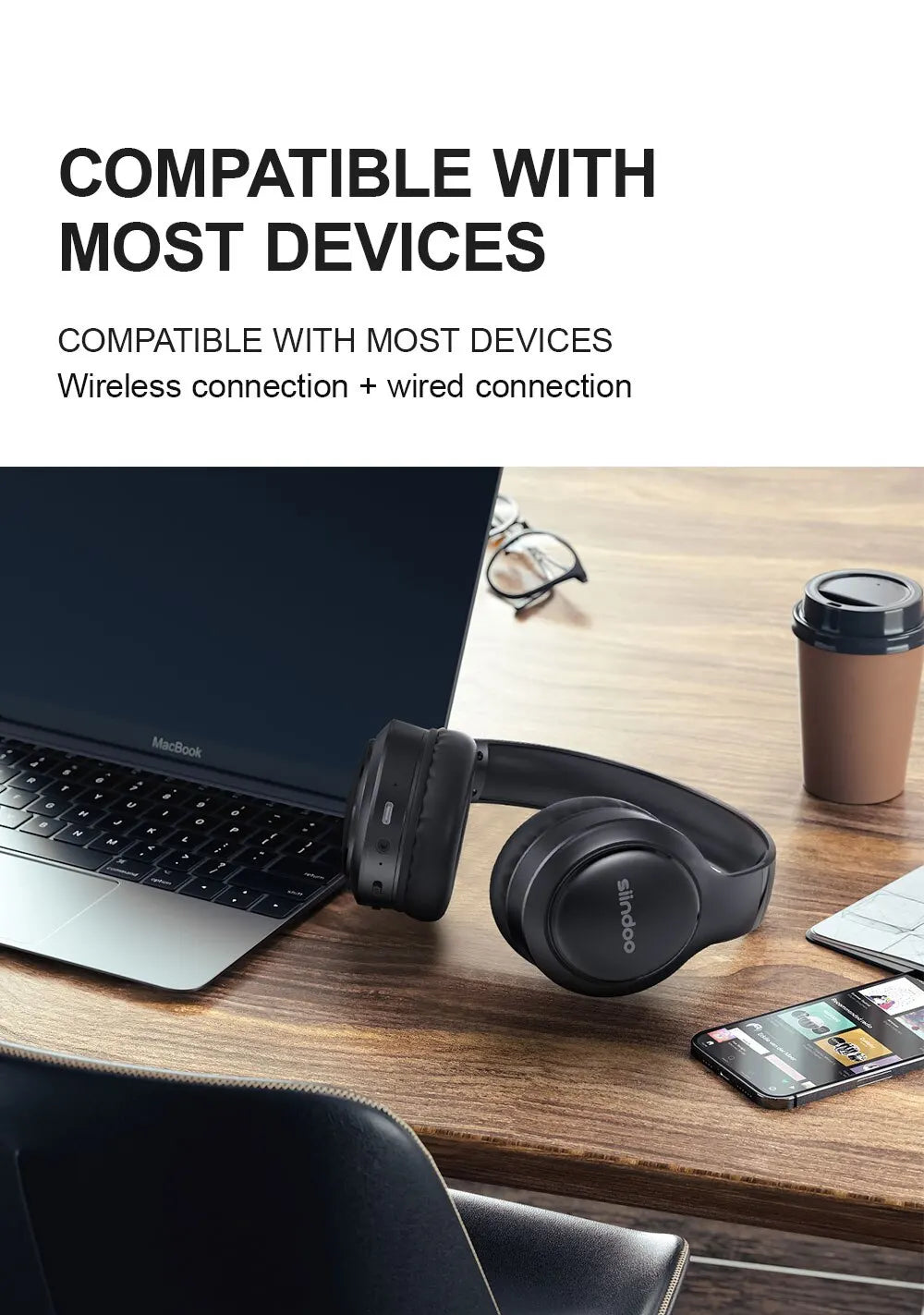 Siindoo JH919 Wireless Bluetooth Headphones Foldable Stereo Earphones Super Bass Noise Reduction Mic For Laptop PC TV