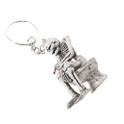 Keychain For Men Creative Skull Skeleton In Toilet Keyring Punk Key Chain Bag  Ornaments Key Accessories