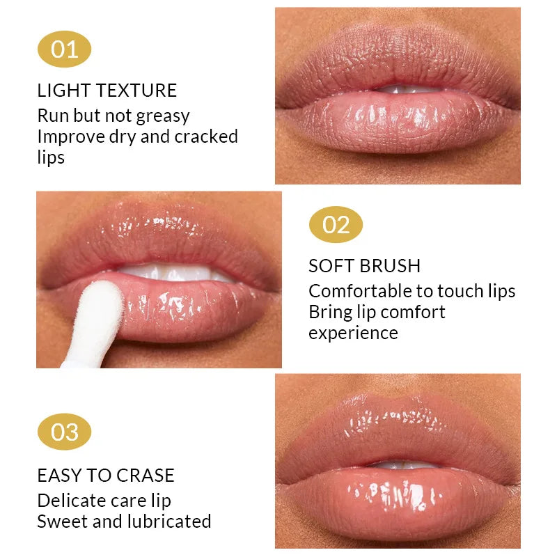 Water-gloss lip oil, honey-colored lip oil, moisturizing and hydrating lip gloss, reducing lip lines, water-gloss lip makeup