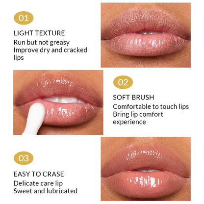 Water-gloss lip oil, honey-colored lip oil, moisturizing and hydrating lip gloss, reducing lip lines, water-gloss lip makeup