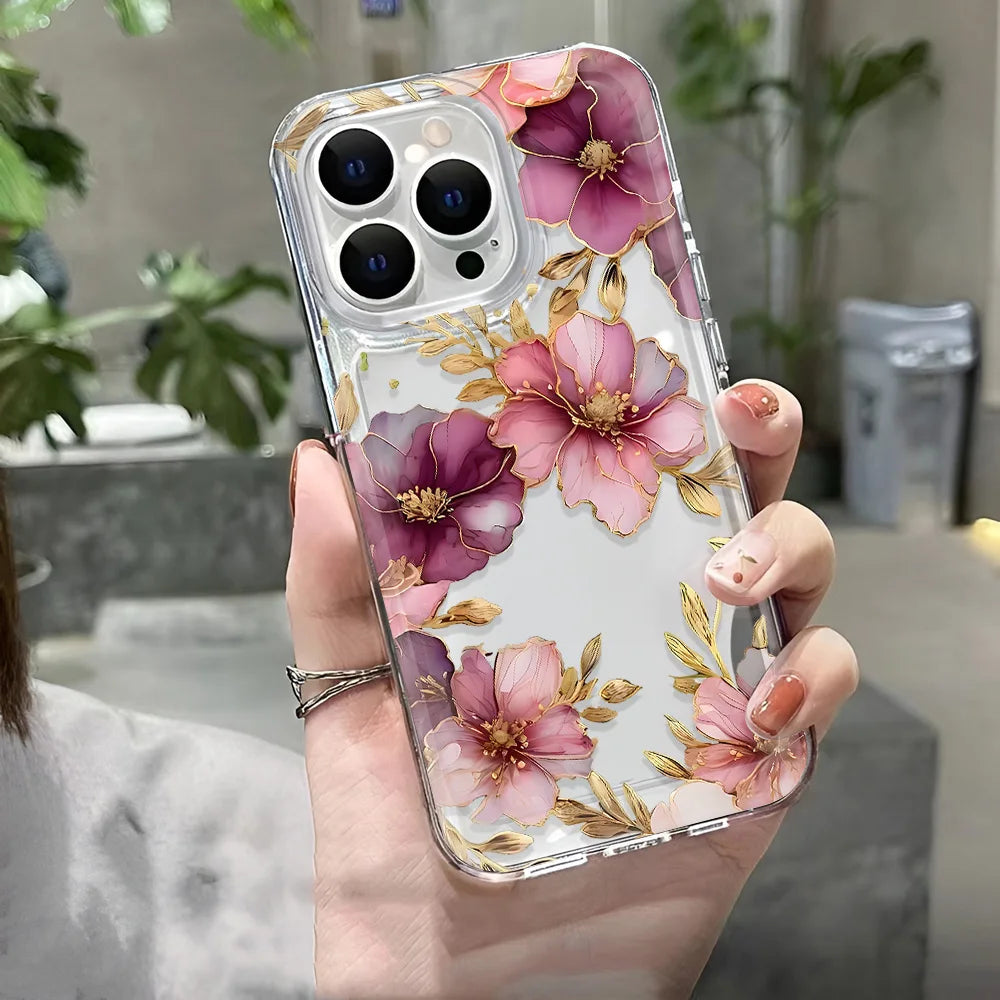 Transparent Cover Phone Case For iPhone 16 15 Pro Max 14 13 12 11 XS X XR 7 8 Plus SE2 Feshon Flowers Pattern