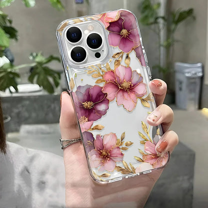 Transparent Cover Phone Case For iPhone 16 15 Pro Max 14 13 12 11 XS X XR 7 8 Plus SE2 Feshon Flowers Pattern