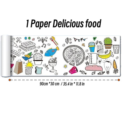 0.9/3M Space Food Animal Canvas Children's Drawing Roll DIY Coloring Paper Roll Color Filling Graffiti Paper-cut Painting School