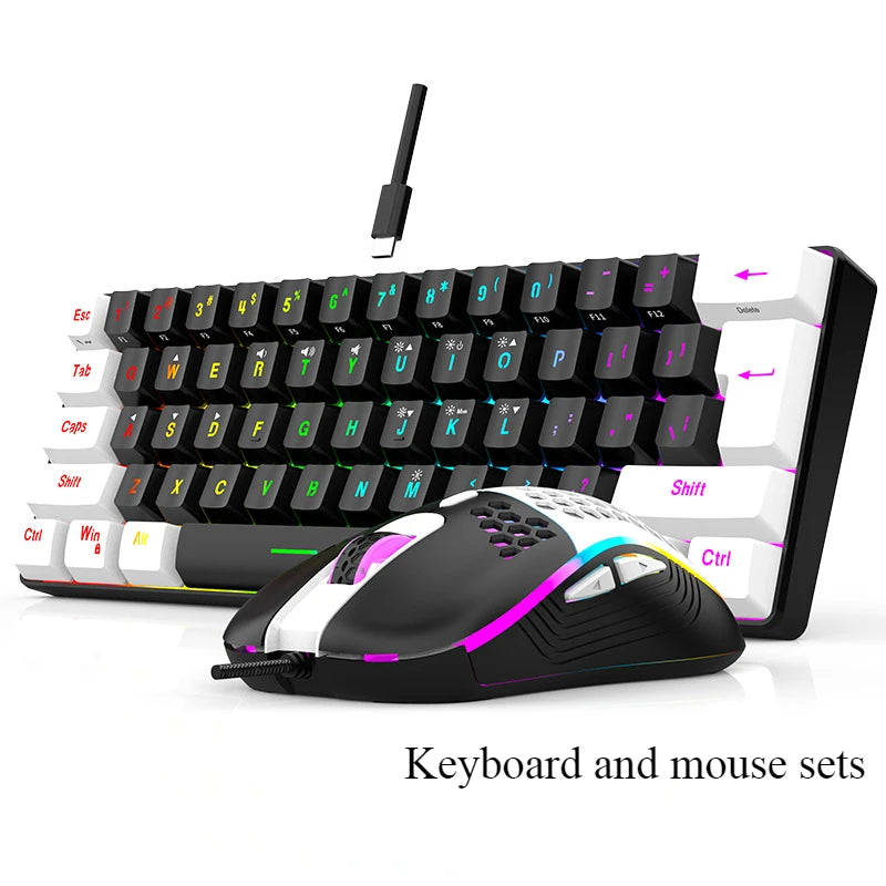 Keyboard and mouse sets 60% RGB gaming with keyboards mouse combo pc kit gamer backlit mini 61 keys computer wired set key board