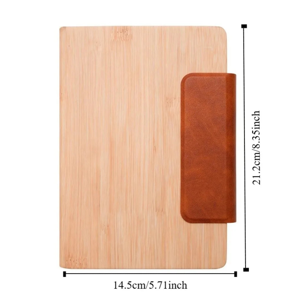 200 Pages A5 Notebook PU Leather Cover with Magnetic Buckle Business Office Notepad Wood Grain Thickened Paper Diary