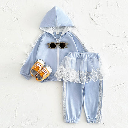 Kids Baby Girl Clothes Hoodie Outerwear Toddler Sets Lace Skirt Sweatshirt Top+Pants Long Sleeve Kids Girl Clothing Spring Autum