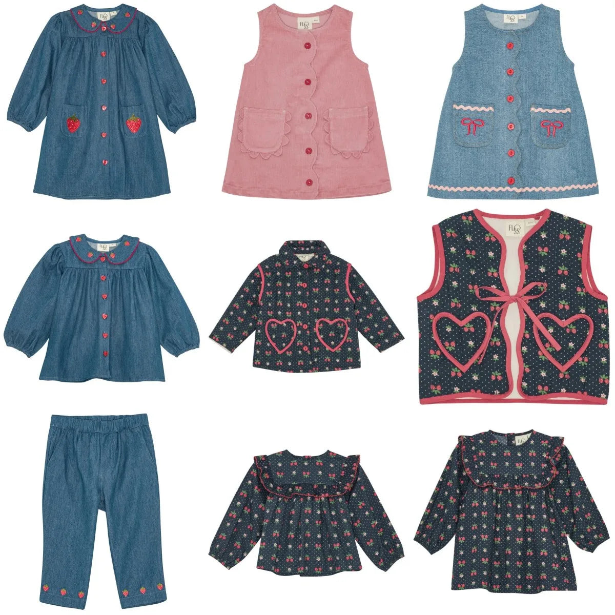 Kids Girls Clothes 25AW New Toddler FL Cute Bow Strawberry Printed Dresses Denim Vest Dress Jeans Children Clothing