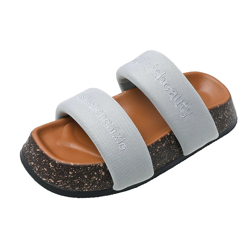 Women's Shoes Alphabet Fashion Casual Slippers 2022 New Summer Thick Bottom Non-slip Medium Heel Sandals for Outer Wear