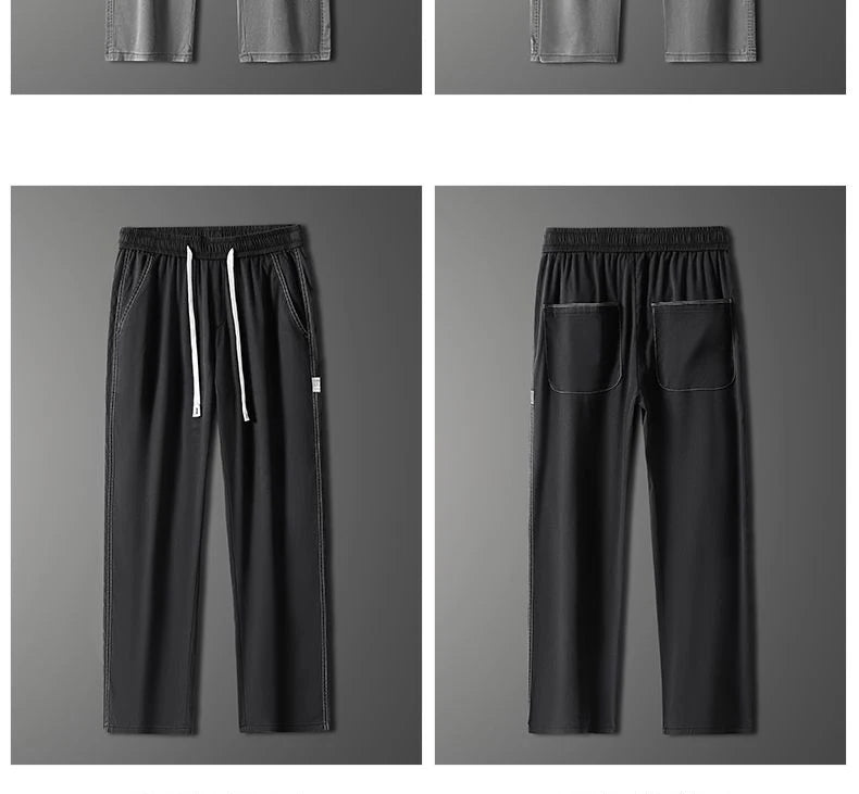 Summer soft Lyocell fabric men's jeans loose straight leg pants drawstring elastic waist Korean casual pants plus size M-5XL