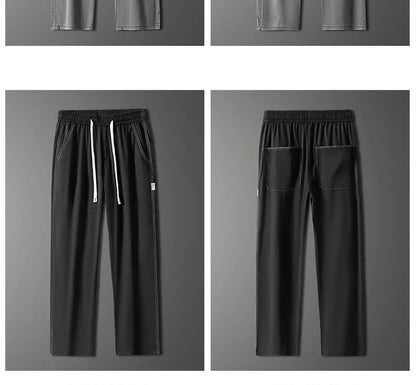 Summer soft Lyocell fabric men's jeans loose straight leg pants drawstring elastic waist Korean casual pants plus size M-5XL