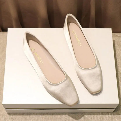 Shoes For Women Low Heel Elegant Office Slip-onSquare Toe Woman Flats 2024 Summer Chic Novelties Offer High Quality Fashion