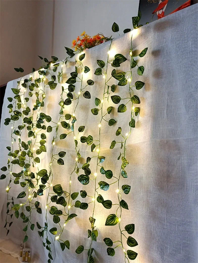 Flower Green Leaf String Lights Artificial Vine Fairy Lights Battery Powered Christmas Tree Garland Light for Weeding Home Decor
