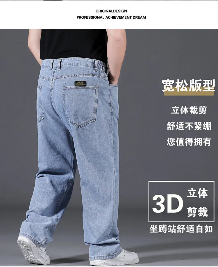10XL Oversize Jeans Men Spring Fashion Streetwear Plus Size Cargo Jeans Soft Cotton Loose Baggy Casual Jeans For Dad Husband