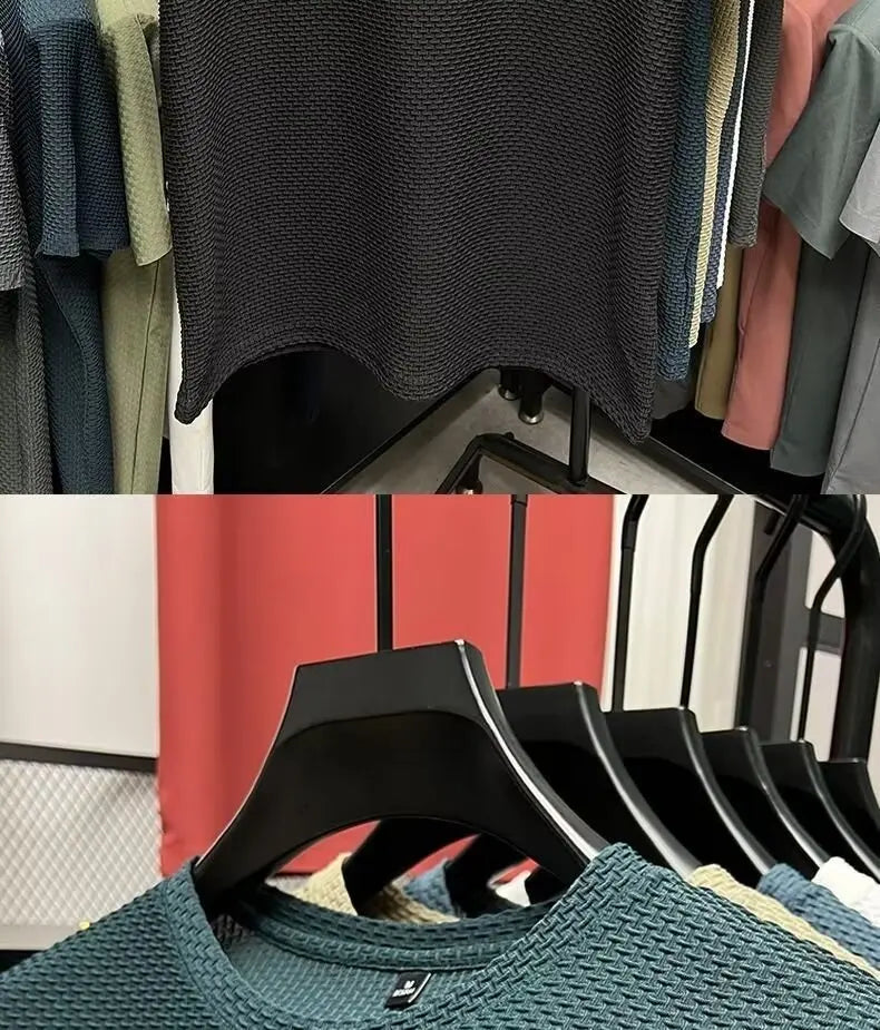 MINISO Bamboo Mesh Ice Silk T-shirt Men's Short sleeved Round Neck New T-sleeved Men's Bottom Shirt Summer Solid Color Men's Top