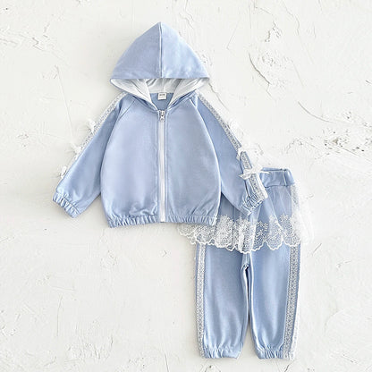 Kids Baby Girl Clothes Hoodie Outerwear Toddler Sets Lace Skirt Sweatshirt Top+Pants Long Sleeve Kids Girl Clothing Spring Autum