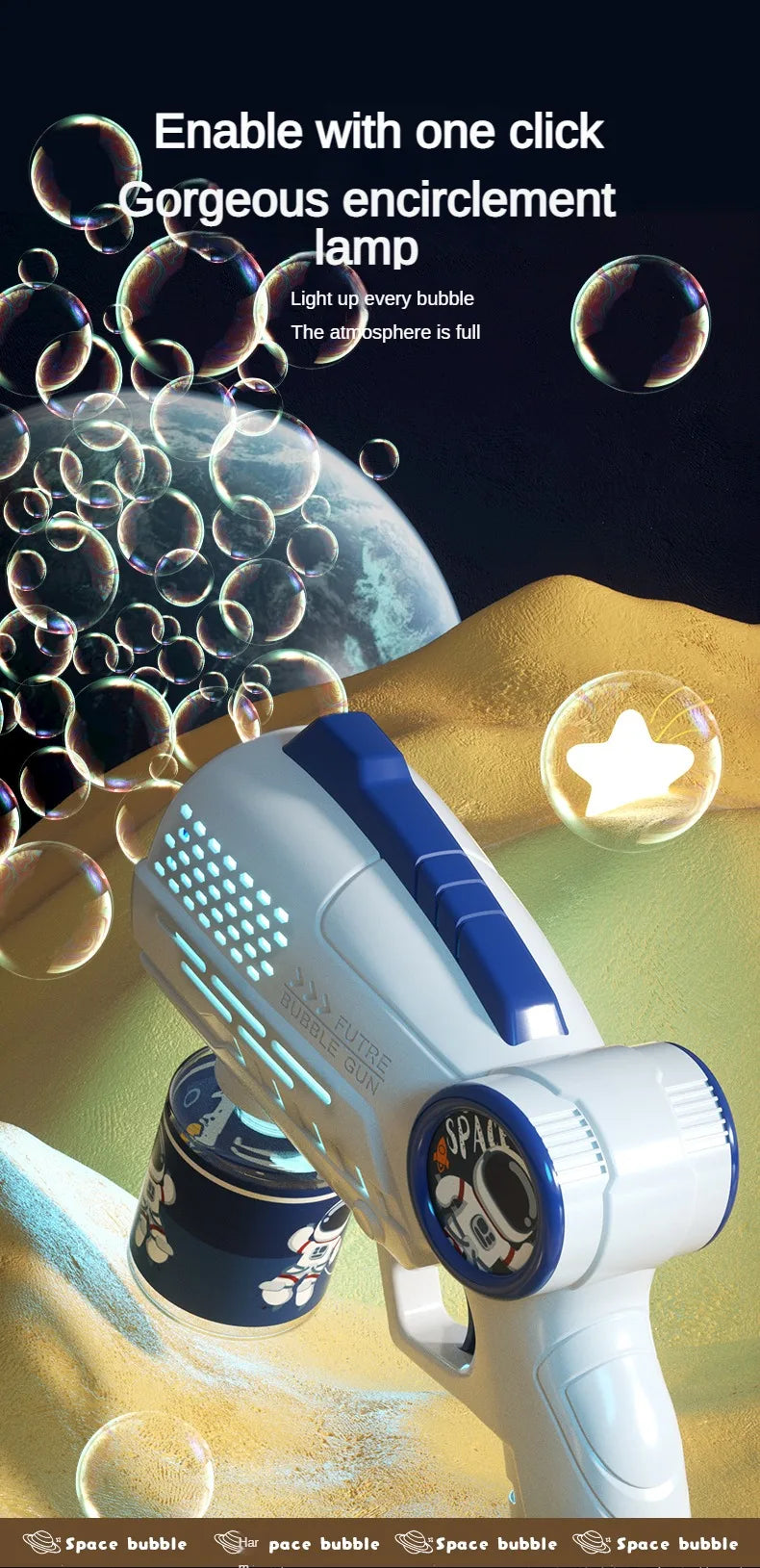 Children Bubble Gun Toy Astronaut Fully Automatic Bubble Machine Bubbles Gun Outdoor Game Fantasy Toy for Boys Girls Gifts