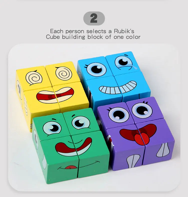 Kids Emotions Expression Game Wooden Cube Face Changing Board Cartoon Puzzle Toy Montessori Thinking Challenge Games