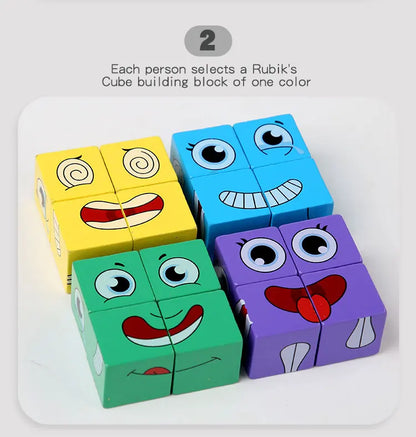 Kids Emotions Expression Game Wooden Cube Face Changing Board Cartoon Puzzle Toy Montessori Thinking Challenge Games
