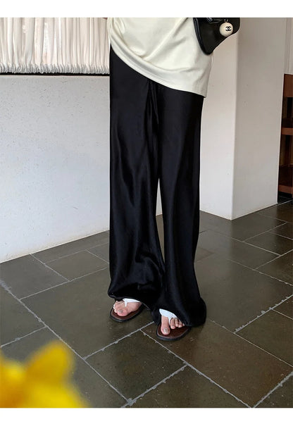 Satin Wide Leg Pants Long Floor Casual Pants Women's Summer