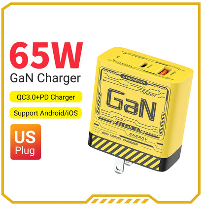 EU/US Plug PD65W GaN Fast Charger with Type-C and USB-A Interface Universal Dual Port Wall Charger Plug for Phones/Pads/Laptops