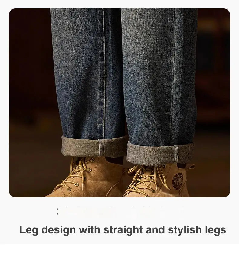 Mens Elastic Waist Jeans Relaxed Fit Men's Blue Jeans with Elastic Waist with Zipper and Button