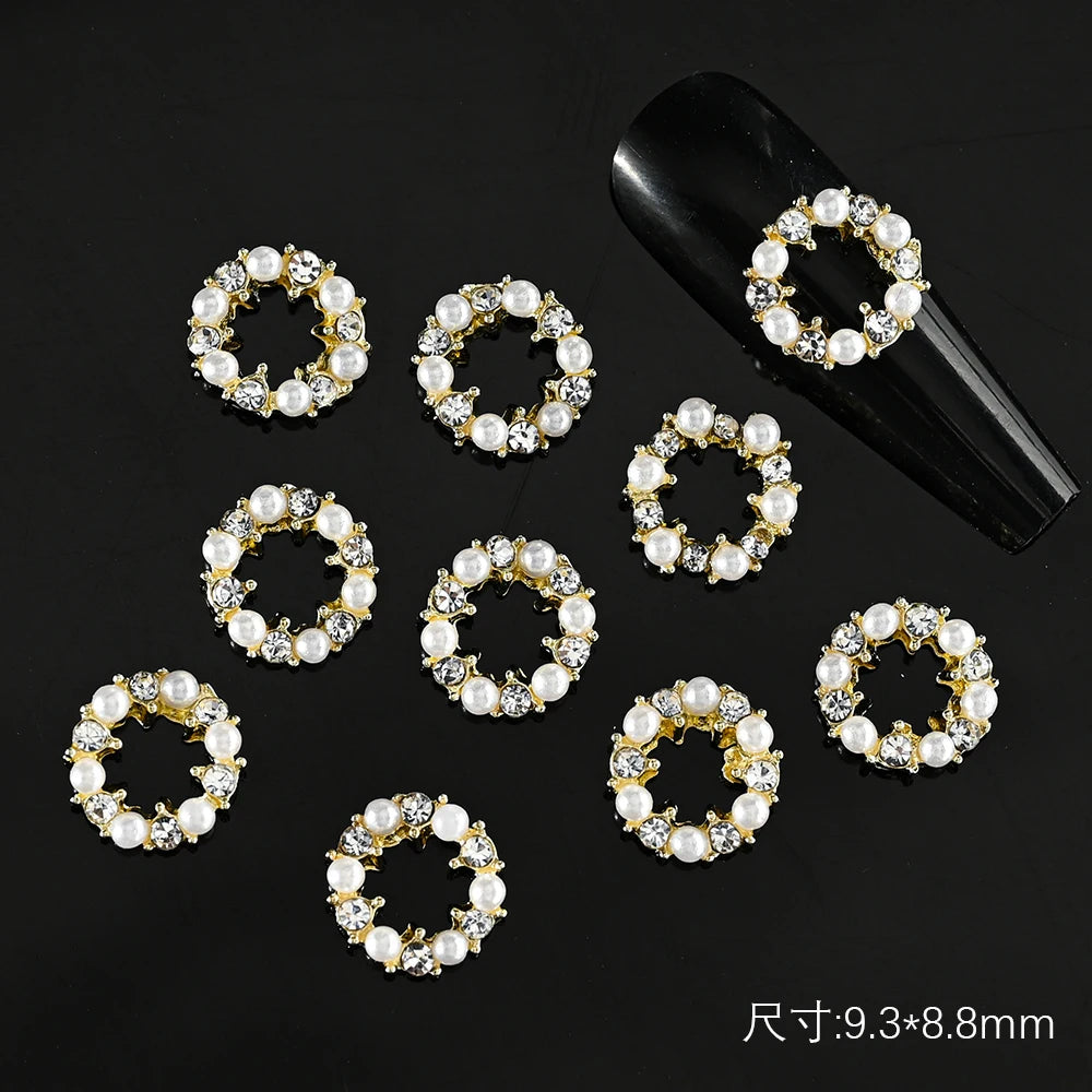 10Pcs Christmas Garland Bow 3D Nail Art Charms Sparkly Alloy Gold/Silver Wreath Design Jewelry Luxury Manicure Rhinestone Parts