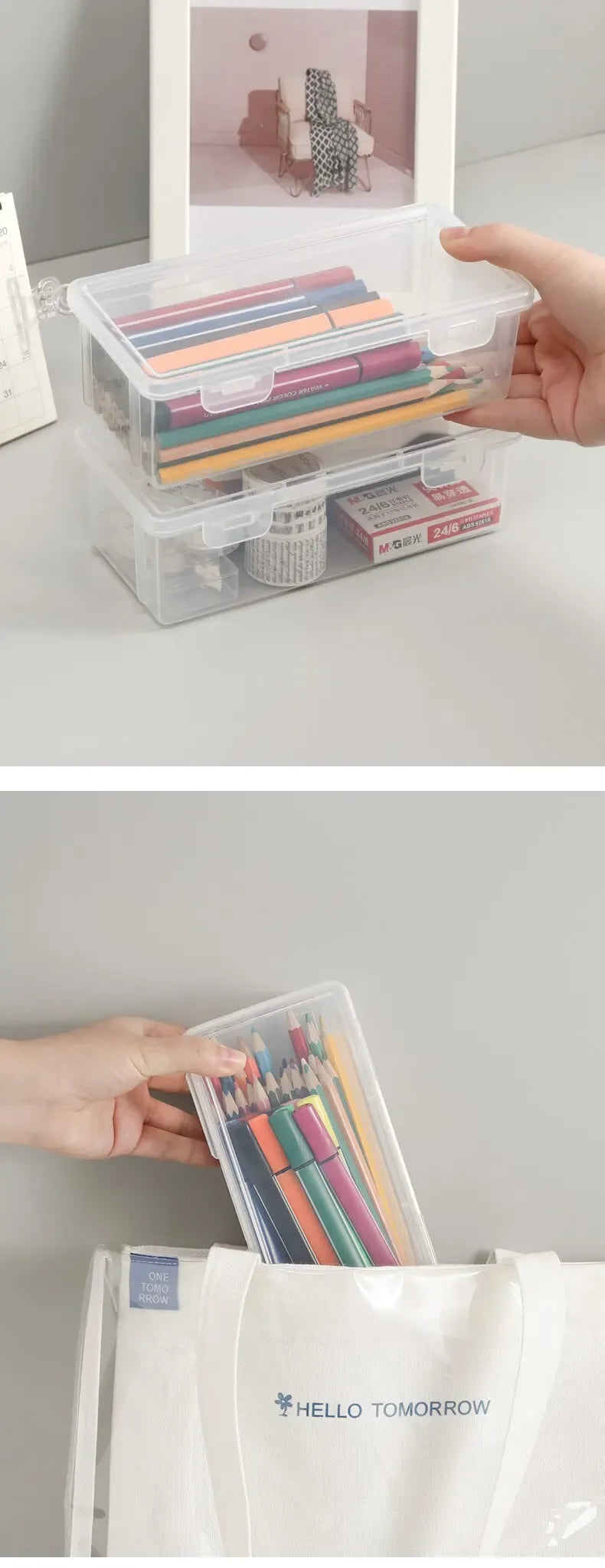 1PC Transparent Pencil Case Sketch Plastic Pencil Case Storage Case Art Student Pencil Case Large Capacity Toolbox