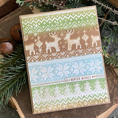 3D Embossing Folder Reindeer Christmas Tree Repitition Doodle Pattern for DIY Scrapbook Paper Card Adding Textured Album Craft