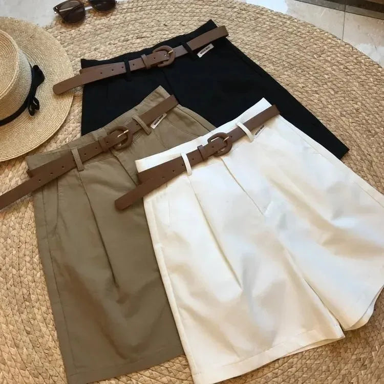 Cargo wide leg pants female summer new style thin five cent pants loose all match high waist casual pants