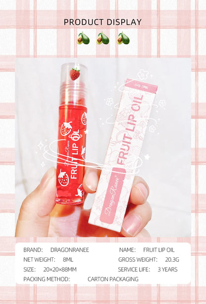 Hydrating Lip Oil Roller Gloss Moisturizing Nourishing Lip Balm Transparent Colorless Fruit Avocado Lip Care