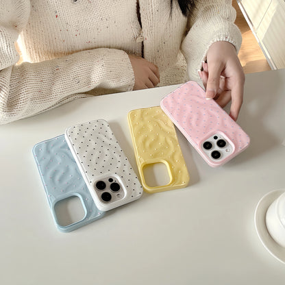 Korean ins Simple Full Screen Wave Point Wrinkles Phone Case for iPhone 16 15 14 13 Pro Max Back Cover Fund