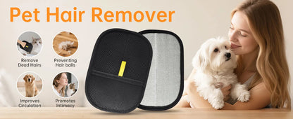 Reusable Double-Sided Pet Hair Removal Glove Anti-Static Grooming Tool for Cats Dogs Soft Brush Mitt for Furniture Carpet Cloth