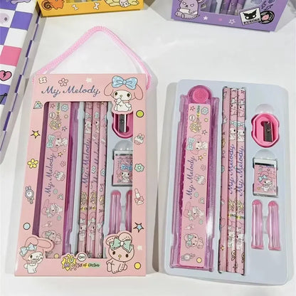 Kawaii  Cinnamoroll Kuromi My Melody Pencil Eraser Pencil Sharpener Ruler Stationary Set Cartoon Cute School Supplies Gift