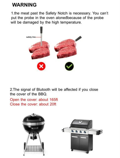 Wireless Bluetooth BBQ Probe Thermometer for Kitchen & Barbecue - Accurate Food & Meat Temperature Measurement