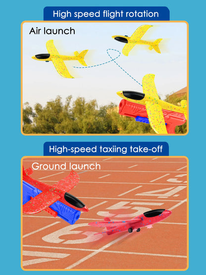 Children's outdoor three in one foam soft elastic toy gun, hand thrown ejection aircraft suit, foam aircraft color random