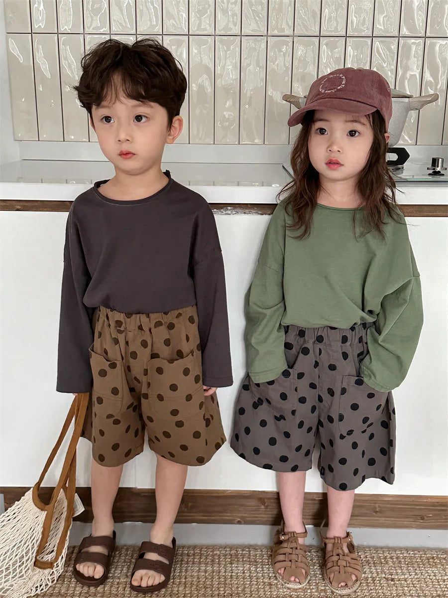 Korean Children's Clothes 2025 Kids Boys 0-3Y Baby Girls Cotton Solid Color Long Sleeve Loose Fit Base Layer Soft Wear Top