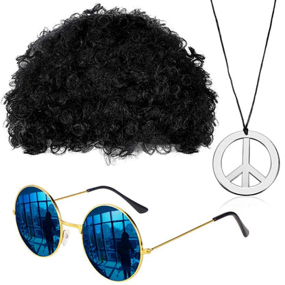 Men Hippie Costume Set Disco Costume Accessories Women Disco Necklace Sunglasses Mustache Halloween Party Character Costumes
