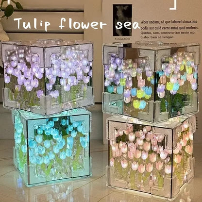 Creative DIY Tulip Flower Sea Cube Three-Dimensional Small Night Lamp Material Package for Girlfriend Couple Girlfriend Gift