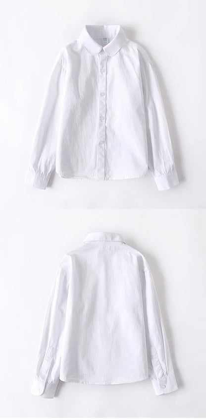 Kids Clothes Girls 8 To 12 Cotton Children Long Sleeve White Shirts Primary School Uniform for Teenage Boys Button Tops 6-16Yrs