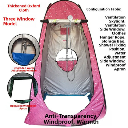 خيمة استحمام خارجية محمولة، خيمة طاقة سميكة، مرحاض متنقل، غرفة تغيير الملابس، عزل حراري، كاميرا، معدات سفر