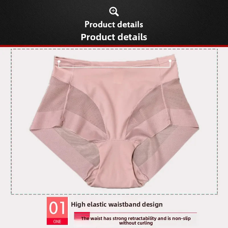 Sexy Mid Rise Womens Underwear Transparent Mesh Panties Waist Cincher Comfortable Ice Silk Large Size