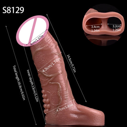 SXXY Silicone Penis Sleeve For Cock Enlargement Lengthen Men Reusable Condom Penis Ring Delayed Ejaculation
