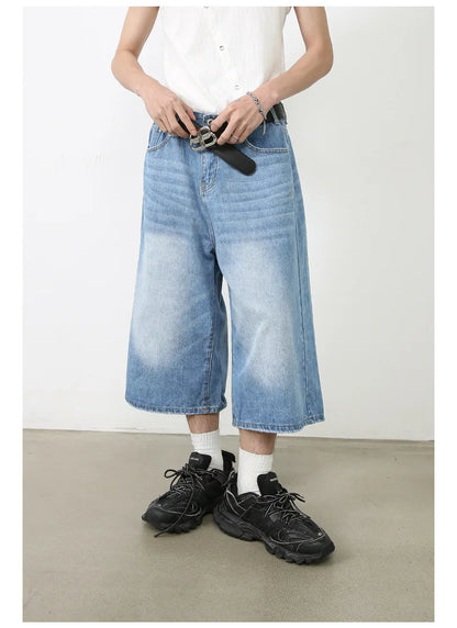 Harajuku Vintage High Waist Black Retro Washed Denim Shorts Women's Fashion Casual Loose Fit Y2K Streetwear Mid Long Short