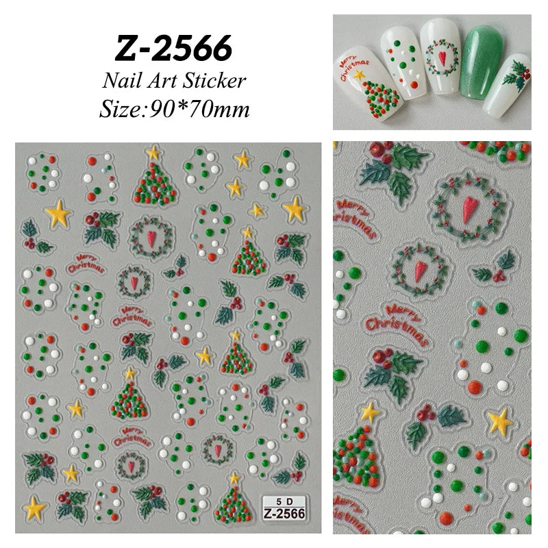 1 Sheet Embossed Snowflakes 5D Nail Stickers Decal Winter Christmas Nail Art Decoration Manicure Butterfly Nail Stickers Design