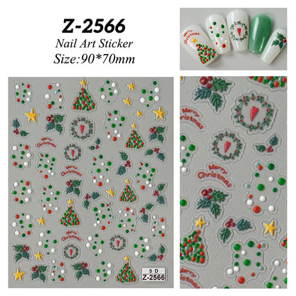 1 Sheet Embossed Snowflakes 5D Nail Stickers Decal Winter Christmas Nail Art Decoration Manicure Butterfly Nail Stickers Design