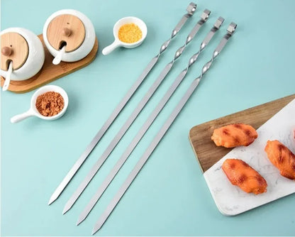 50cm 6Pcs BBQ Skewer Stainless Steel Wide Barbecue Sticks Flat BBQ Fork Outdoor Camping Picnic BBQ Utensil Kitchen Accessories