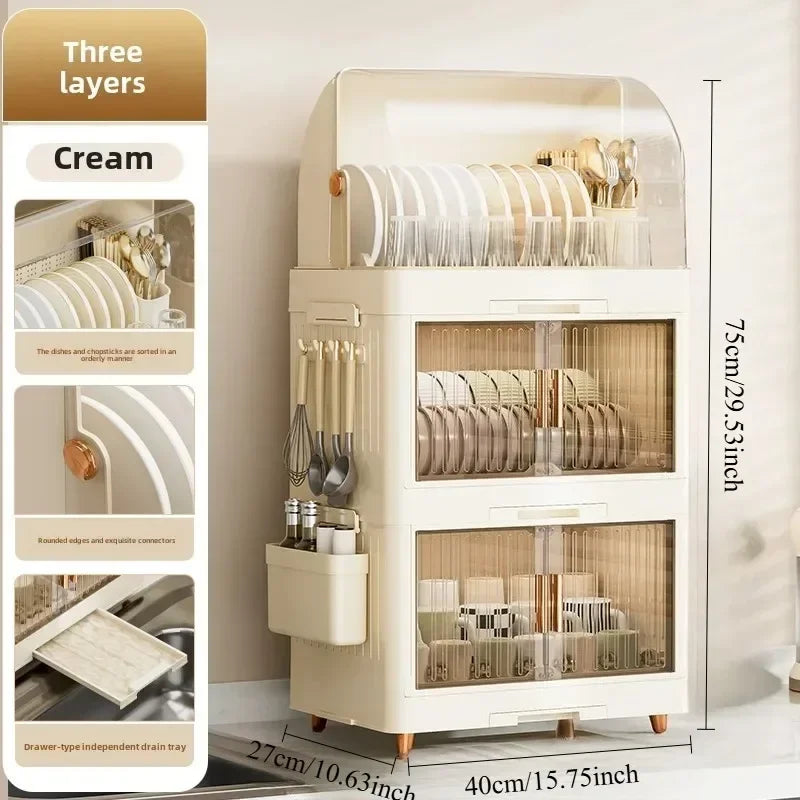 Kitchen Bowl Rack, Tableware Storage Box, Household with Lid, Tableware, Bowl Box, Dish Drain Rack, Plastic Cupboard