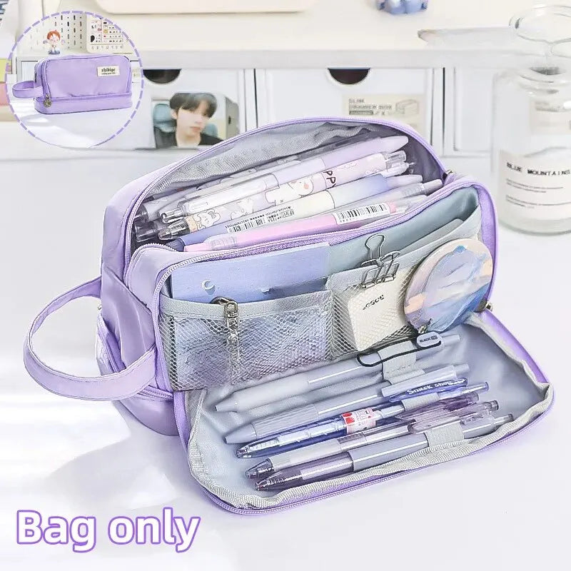 Pencil Bag for School Students with Large Capacity Multi-functional Pen Case Macaron Color Matching Cute Pencil Case