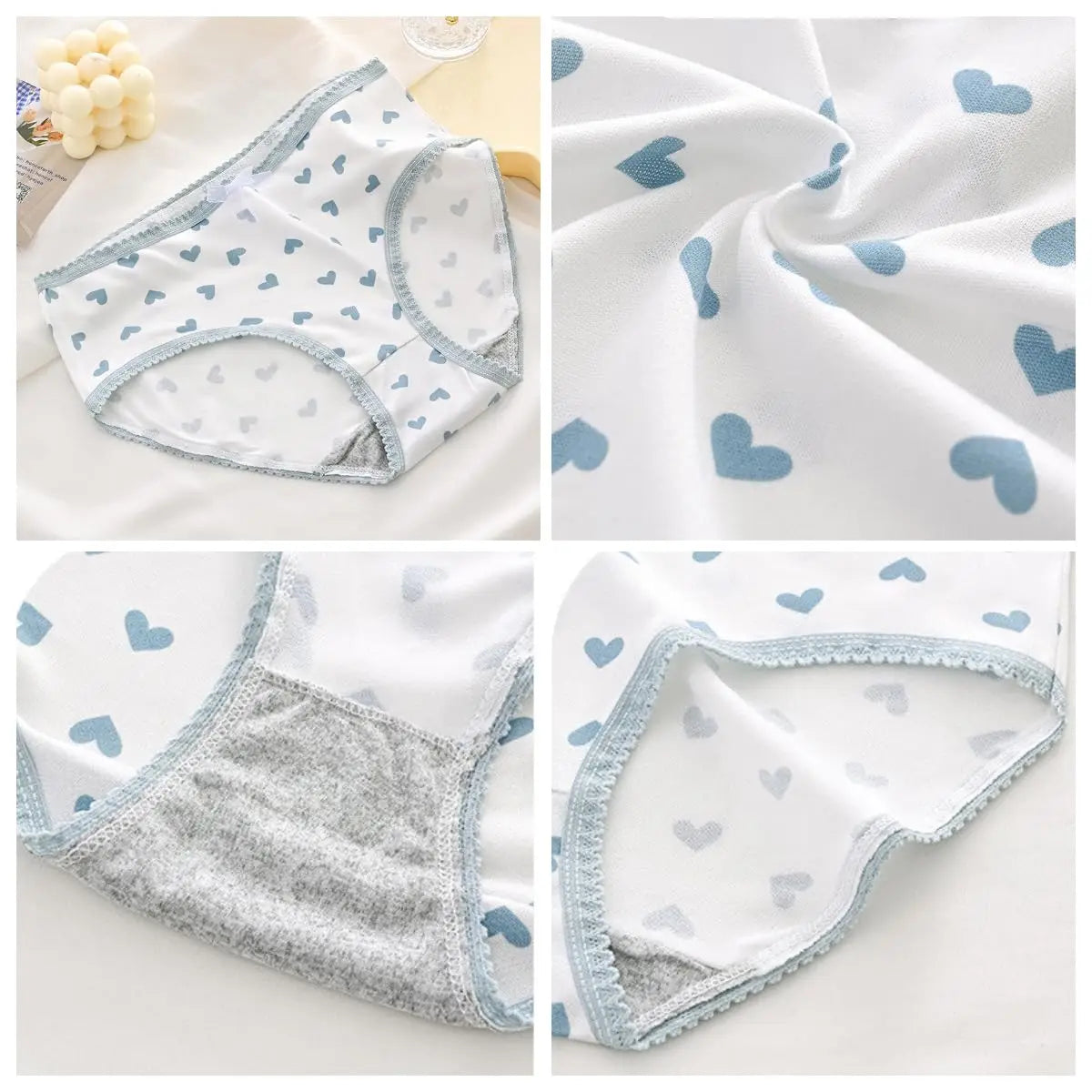 5pcs Women’s Cotton Panties Underwear Briefs Set Cute Bow Heart Plaid Print Soft Breathable Comfy Intimates Lingerie